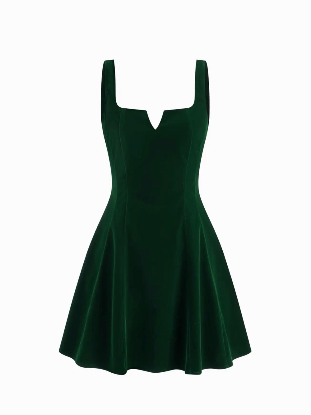 CIDER Deep Green Velvet Fit-and-Flare Mini Dress